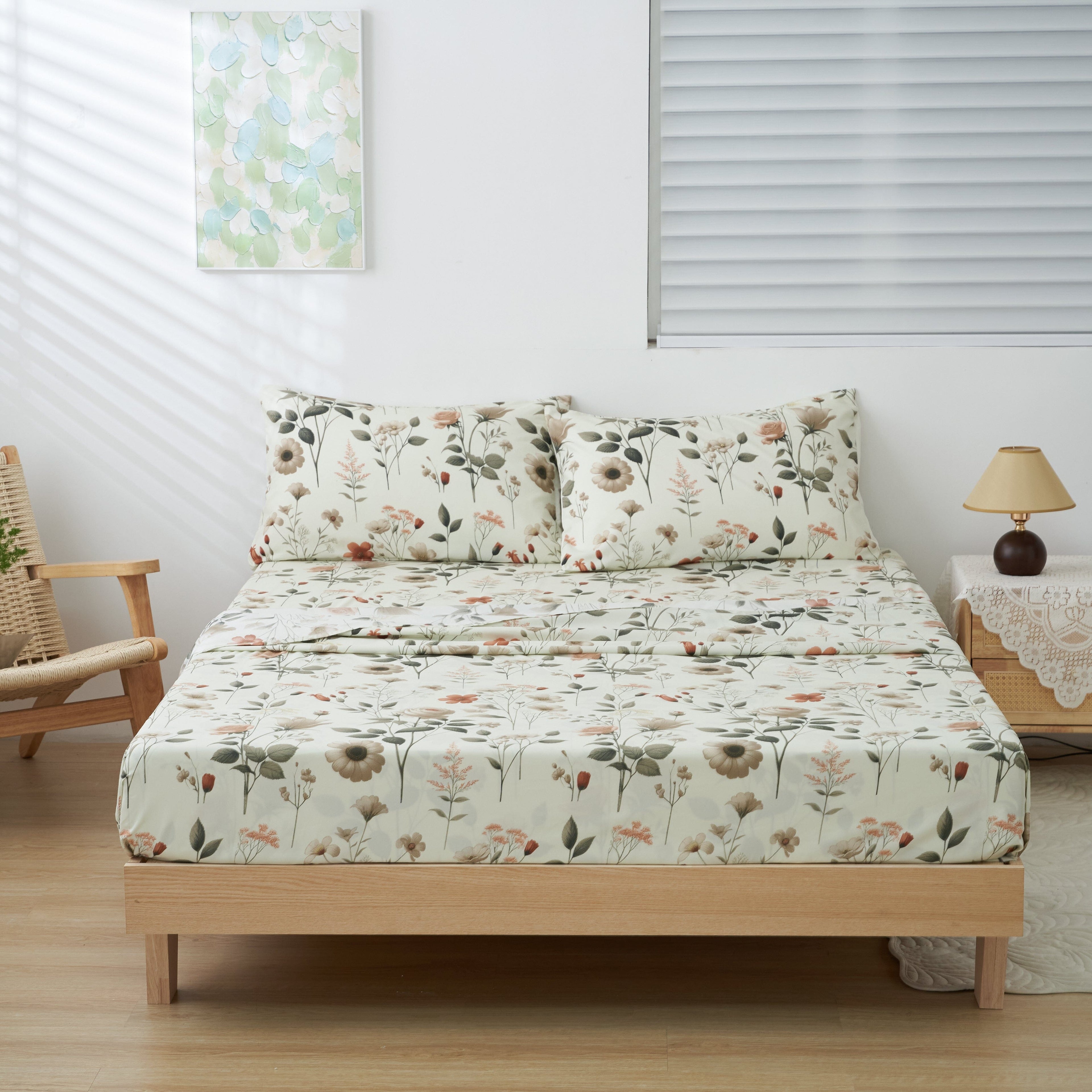 DaDalogy Enchanted Meadow Bed in a bag Set - Victoria Garden Delicate Floral Symphony in Beige, Rose, and Soft Green, Luxuriously Soft Quilted Set - DaDa Bedding Collection