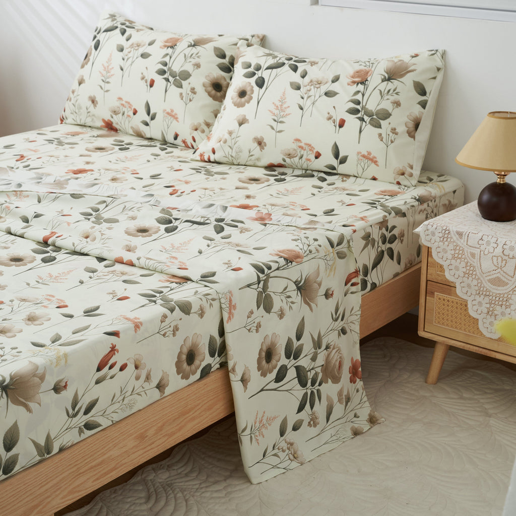 DaDalogy Enchanted Meadow Bed in a bag Set - Victoria Garden Delicate Floral Symphony in Beige, Rose, and Soft Green, Luxuriously Soft Quilted Set - DaDa Bedding Collection
