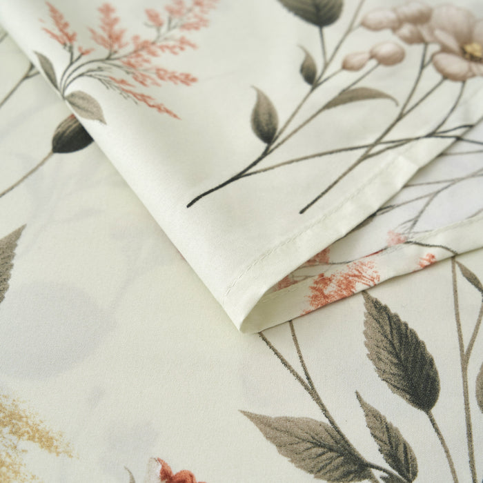 DaDalogy Enchanted Meadow Bed Sheet Set - Floral Harmony in Beige, Rose, and Soft Green, Premium Soft Microfiber, Machine Washable, Deep Pocket 14 - 15 Inches + Flat Sheet - DaDa Bedding Collection