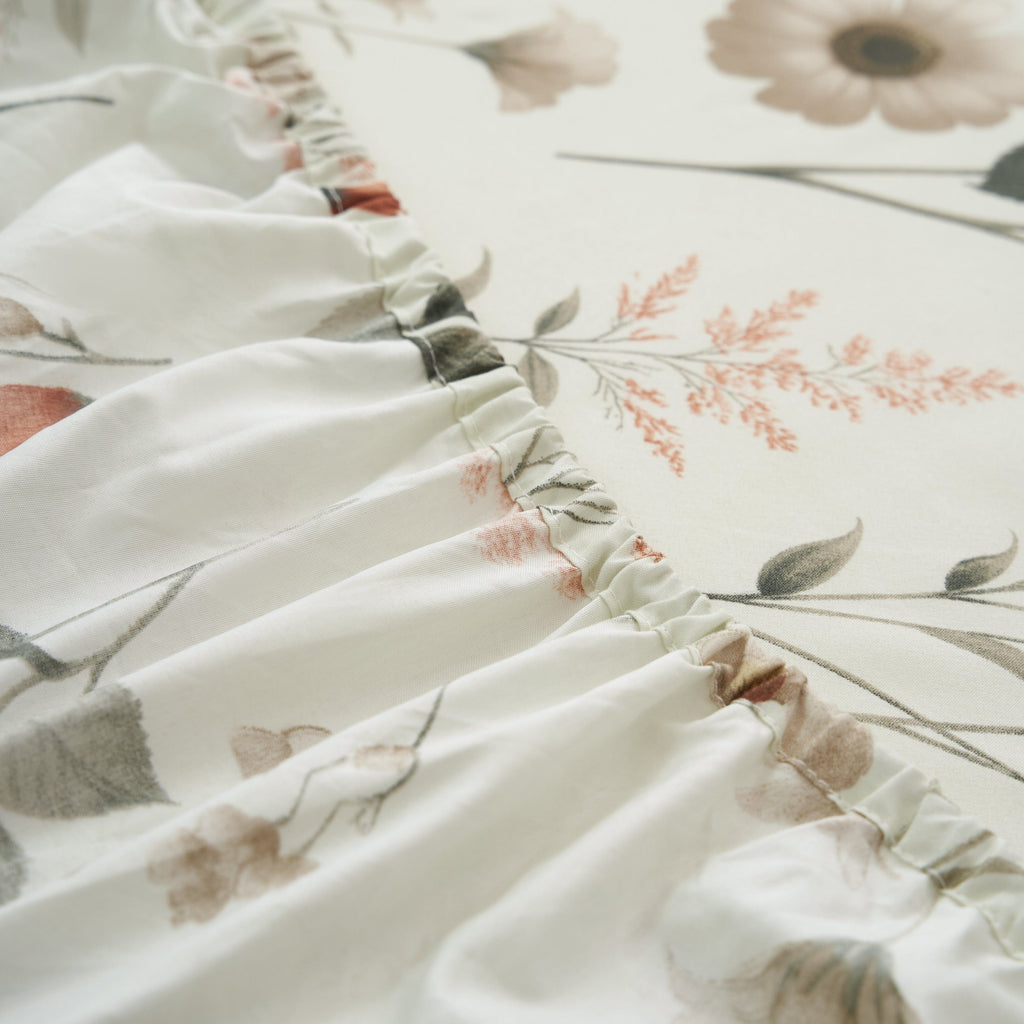 DaDalogy Enchanted Meadow Bed Sheet Set - Floral Harmony in Beige, Rose, and Soft Green, Premium Soft Microfiber, Machine Washable, Deep Pocket 14 - 15 Inches + Flat Sheet - DaDa Bedding Collection