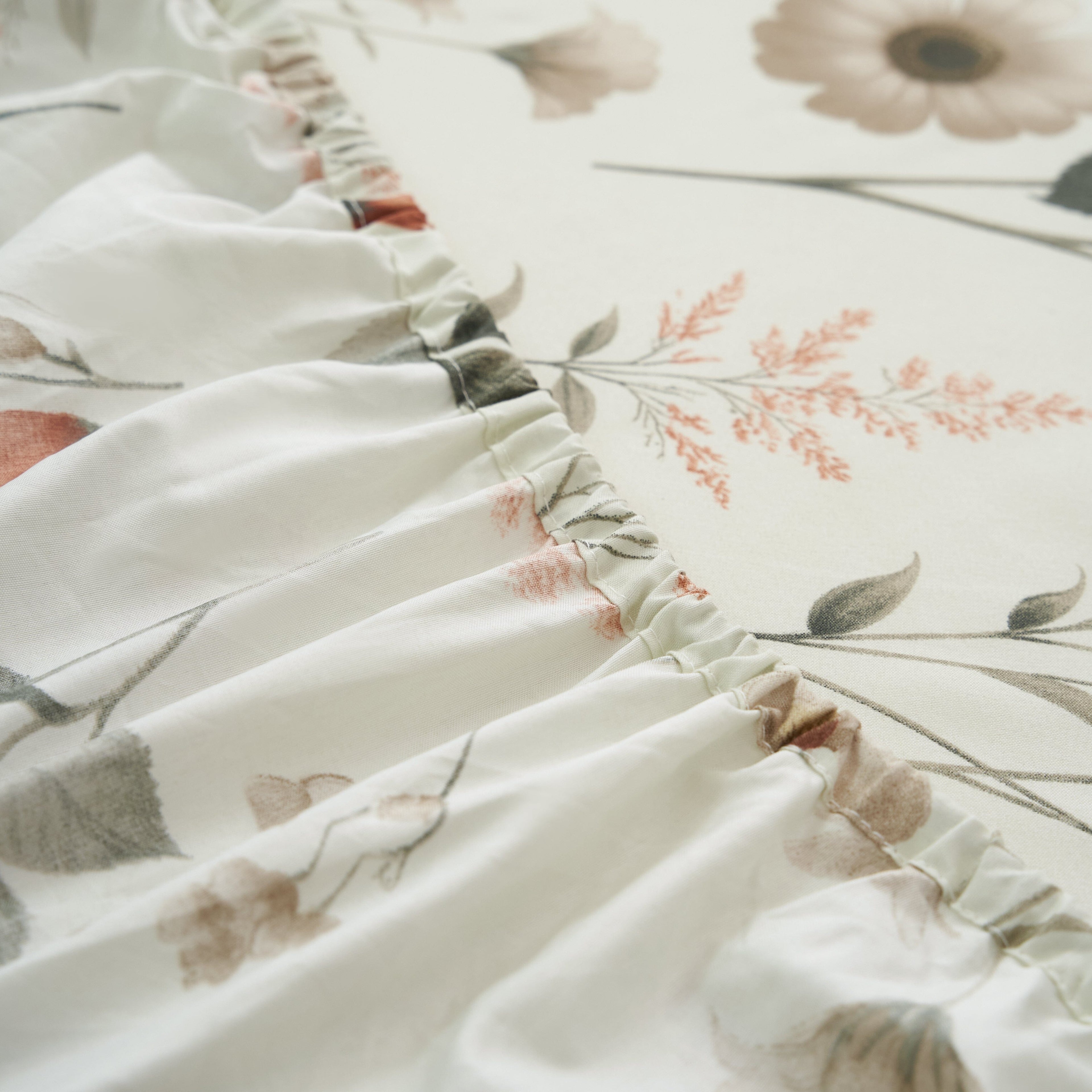 DaDalogy Enchanted Meadow Bed Sheet Set - Floral Harmony in Beige, Rose, and Soft Green, Premium Soft Microfiber, Machine Washable, Deep Pocket 14 - 15 Inches + Flat Sheet - DaDa Bedding Collection