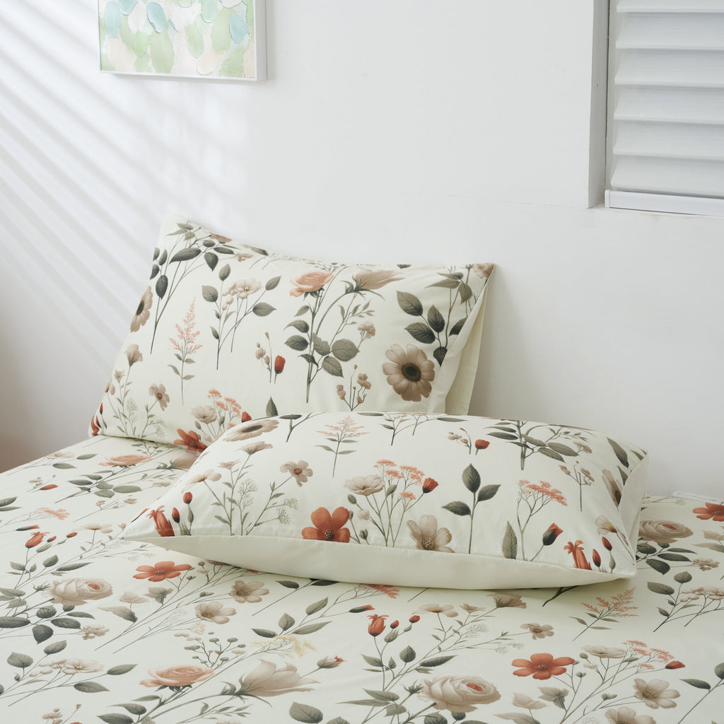 DaDalogy Enchanted Meadow Bed in a bag Set - Victoria Garden Delicate Floral Symphony in Beige, Rose, and Soft Green, Luxuriously Soft Quilted Set - DaDa Bedding Collection