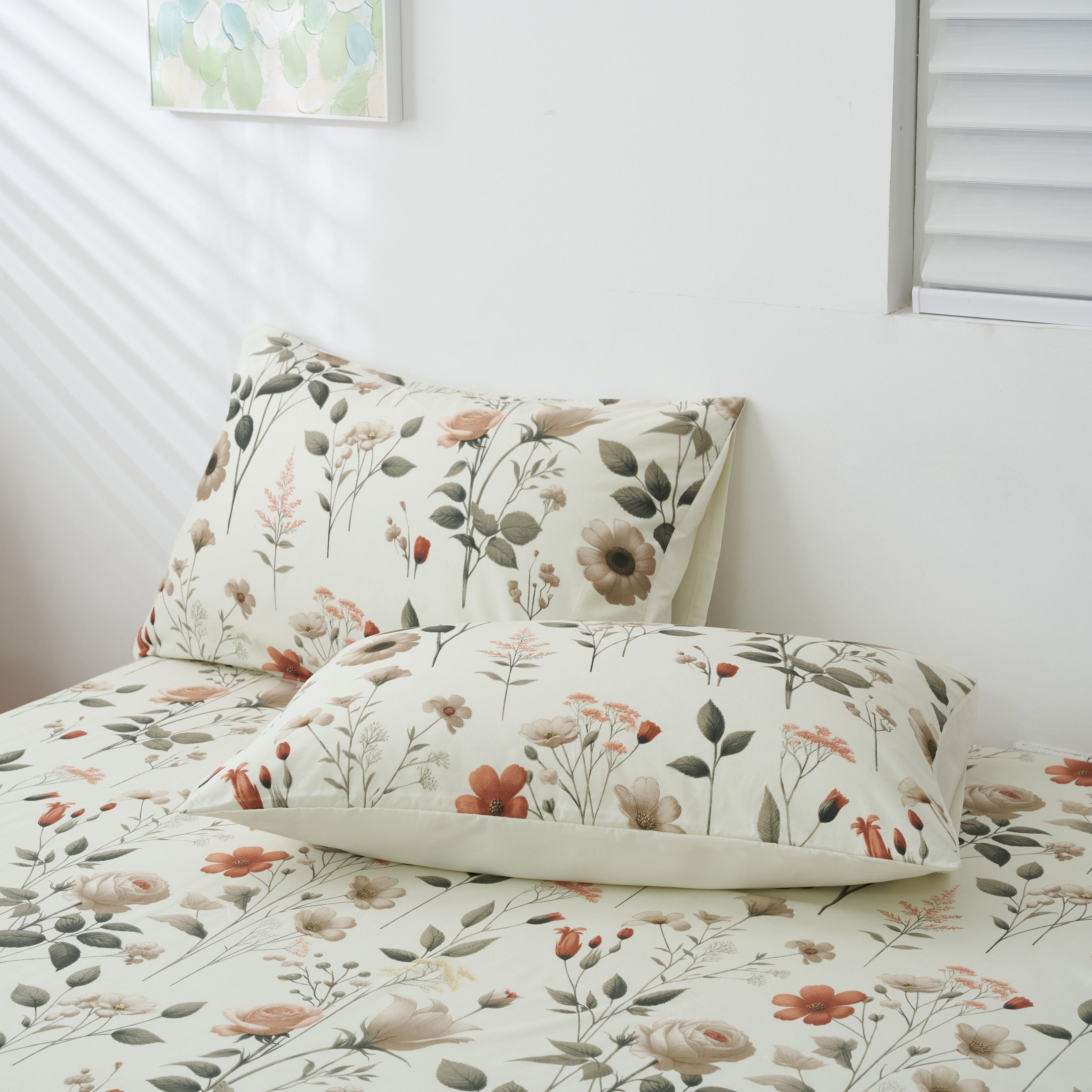 DaDalogy Enchanted Meadow Bed in a bag Set - Victoria Garden Delicate Floral Symphony in Beige, Rose, and Soft Green, Luxuriously Soft Quilted Set - DaDa Bedding Collection
