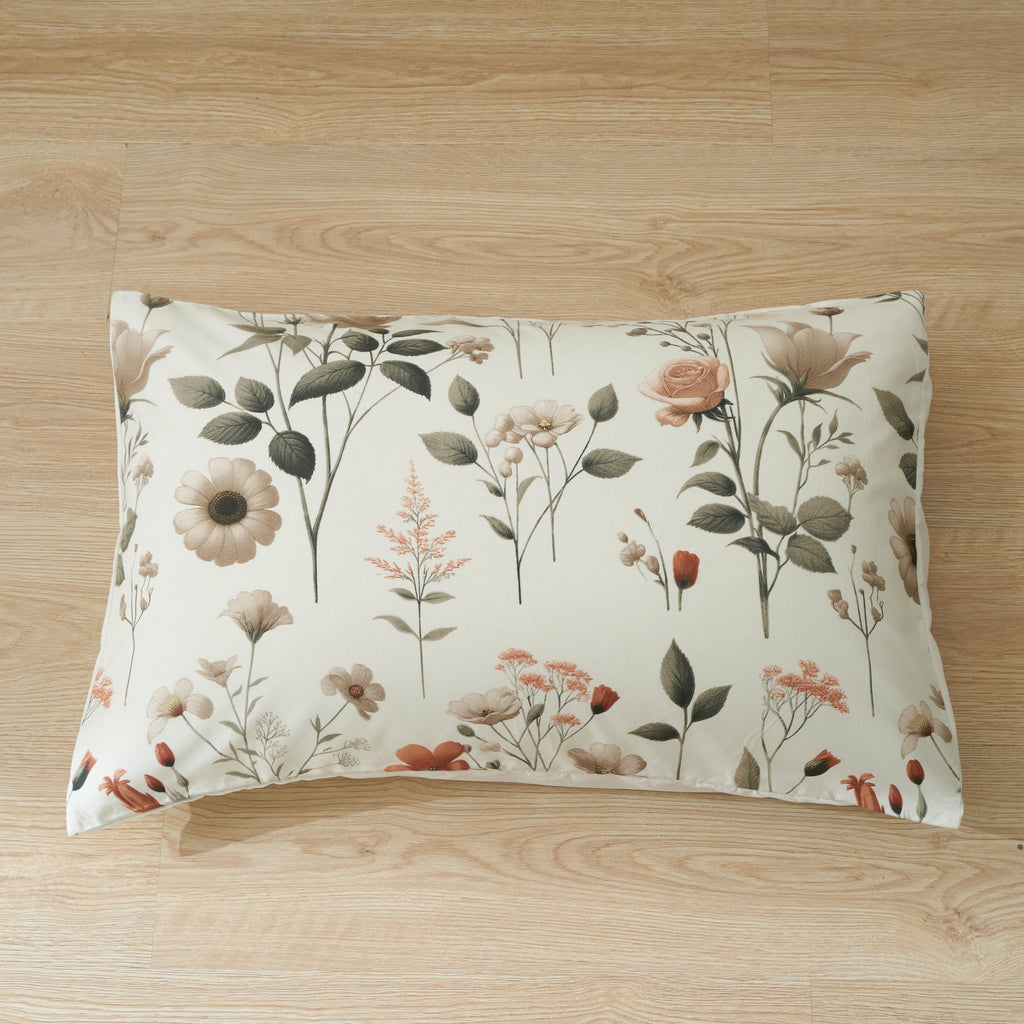DaDalogy Enchanted Meadow Bed Sheet Set - Floral Harmony in Beige, Rose, and Soft Green, Premium Soft Microfiber, Machine Washable, Deep Pocket 14 - 15 Inches + Flat Sheet - DaDa Bedding Collection