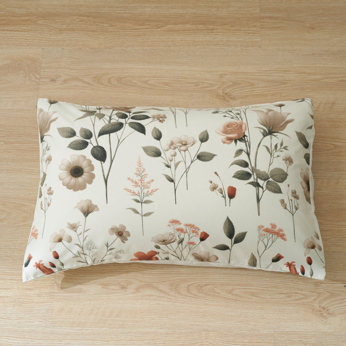 DaDalogy Enchanted Meadow Bed Sheet Set - Floral Harmony in Beige, Rose, and Soft Green, Premium Soft Microfiber, Machine Washable, Deep Pocket 14 - 15 Inches + Flat Sheet - DaDa Bedding Collection