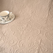 DaDa Bedding Elegant Fringed Cotton Quilted Throw Blanket - Luxurious Solid Soft Paisley Pattern, Cozy Lightweight Lap Throw, Perfect for Couch or Bed, Neutral Sandy Taupe Tan Beige, 50x60 Inches - DaDa Bedding Collection