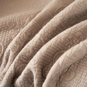 DaDa Bedding Elegant Fringed Cotton Quilted Throw Blanket - Luxurious Solid Soft Paisley Pattern, Cozy Lightweight Lap Throw, Perfect for Couch or Bed, Neutral Sandy Taupe Tan Beige, 50x60 Inches - DaDa Bedding Collection