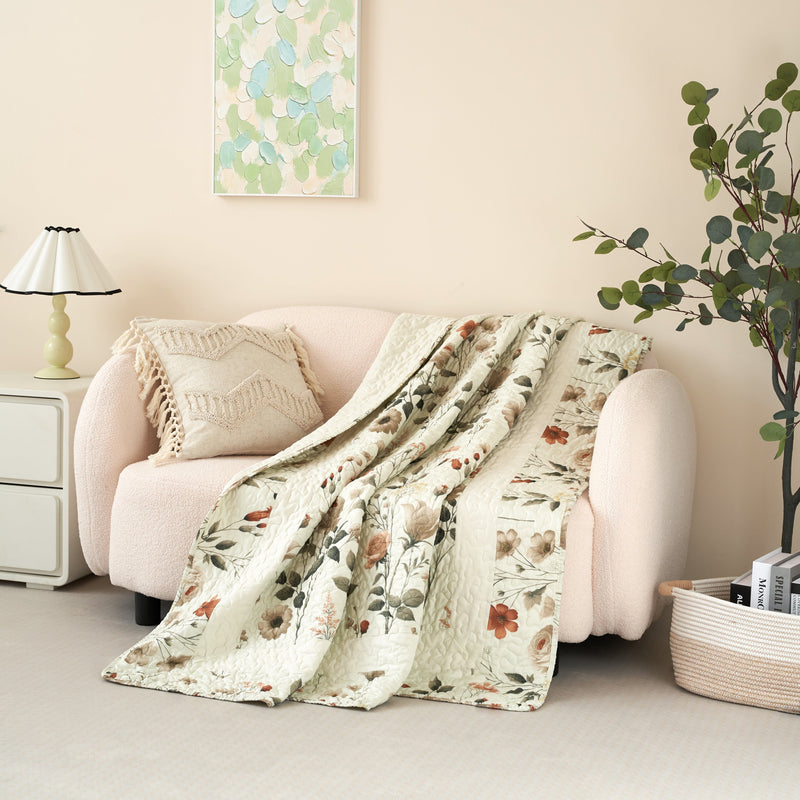 DaDa Bedding Collection Enchanted Meadow Reversible Floral Cozy Lightweight Lap Throw - Perfect for Couch or Bed, Beige Victorian Garden Pallete, All-Season Comfort, Machine Washable, 50x60 Inches - DaDa Bedding Collection