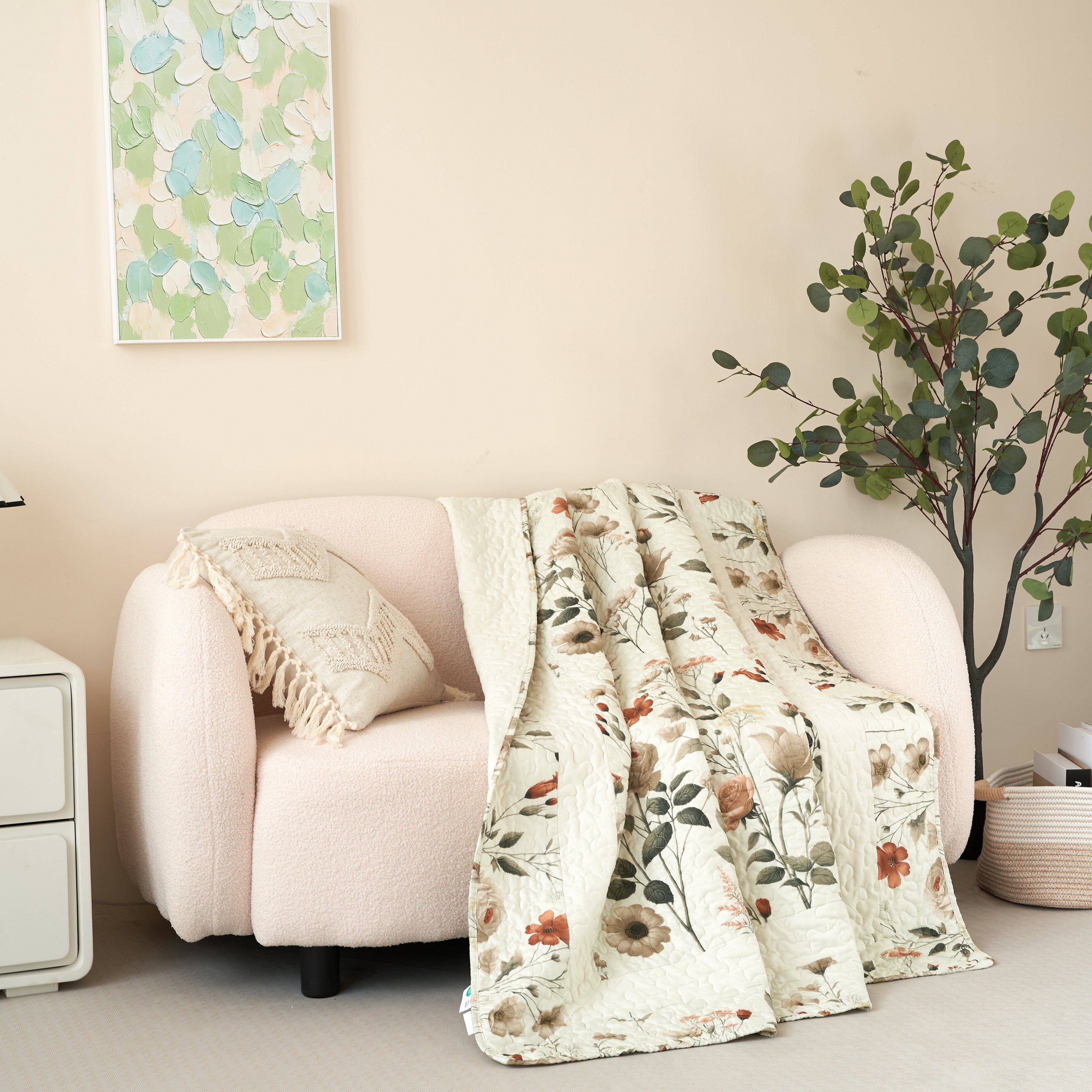 DaDa Bedding Collection Enchanted Meadow Reversible Floral Cozy Lightweight Lap Throw - Perfect for Couch or Bed, Beige Victorian Garden Pallete, All-Season Comfort, Machine Washable, 50x60 Inches - DaDa Bedding Collection