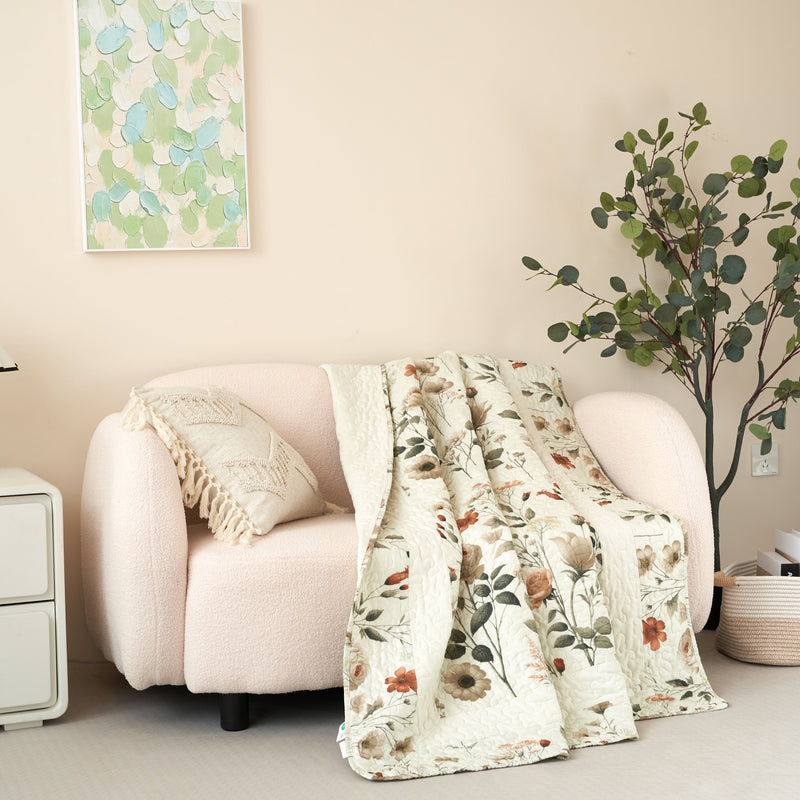 DaDa Bedding Collection Enchanted Meadow Reversible Floral Cozy Lightweight Lap Throw - Perfect for Couch or Bed, Beige Victorian Garden Pallete, All-Season Comfort, Machine Washable, 50x60 Inches - DaDa Bedding Collection