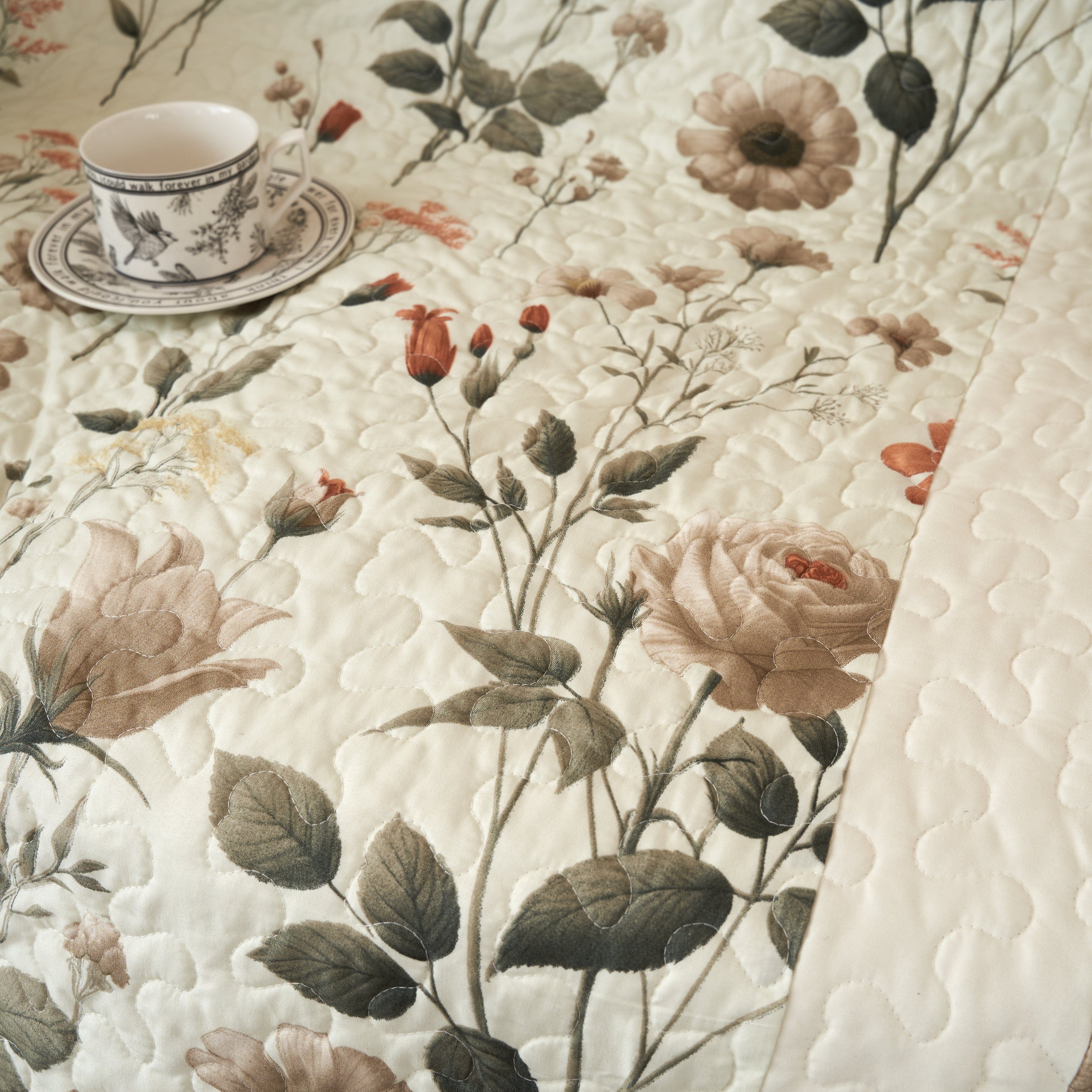 DaDa Bedding Collection Enchanted Meadow Reversible Floral Cozy Lightweight Lap Throw - Perfect for Couch or Bed, Beige Victorian Garden Pallete, All-Season Comfort, Machine Washable, 50x60 Inches - DaDa Bedding Collection