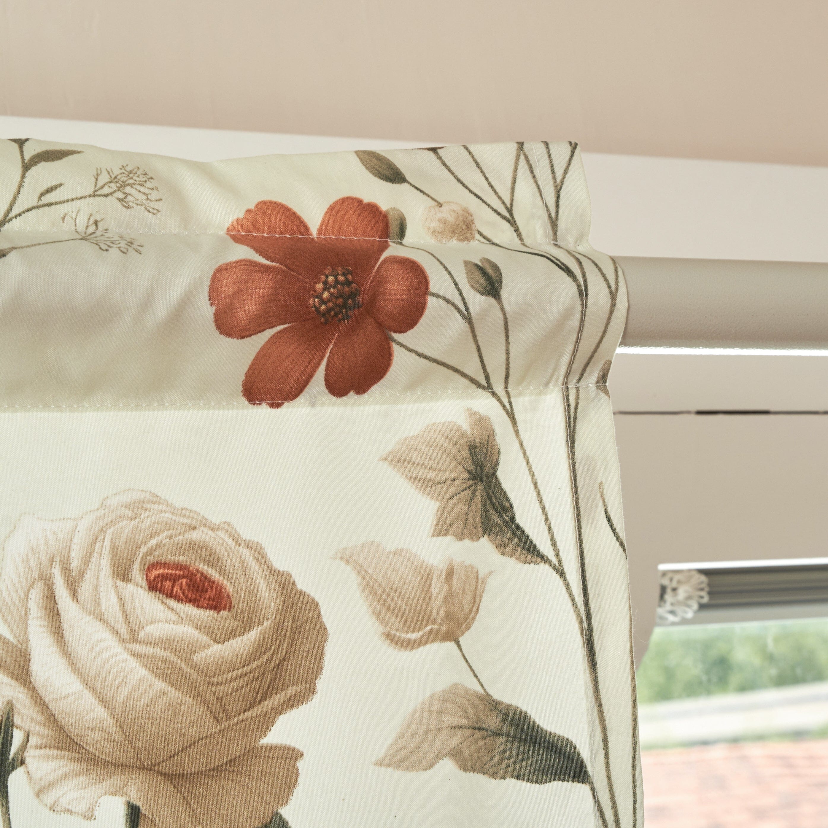 DaDa Bedding Collection Enchanted Meadow Semi-Sheer Valance - Floral Elegance in Beige, Rose, and Soft Green, Light Filtering See Through Microfiber, Rod Pocket Design, 18x52 Inches - DaDa Bedding Collection