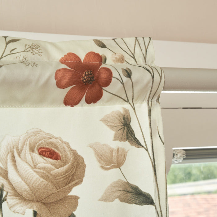 DaDa Bedding Collection Enchanted Meadow Semi-Sheer Valance - Floral Elegance in Beige, Rose, and Soft Green, Light Filtering See Through Microfiber, Rod Pocket Design, 18x52 Inches - DaDa Bedding Collection