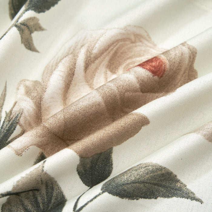 DaDa Bedding Collection Enchanted Meadow Semi-Sheer Valance - Floral Elegance in Beige, Rose, and Soft Green, Light Filtering See Through Microfiber, Rod Pocket Design, 18x52 Inches - DaDa Bedding Collection