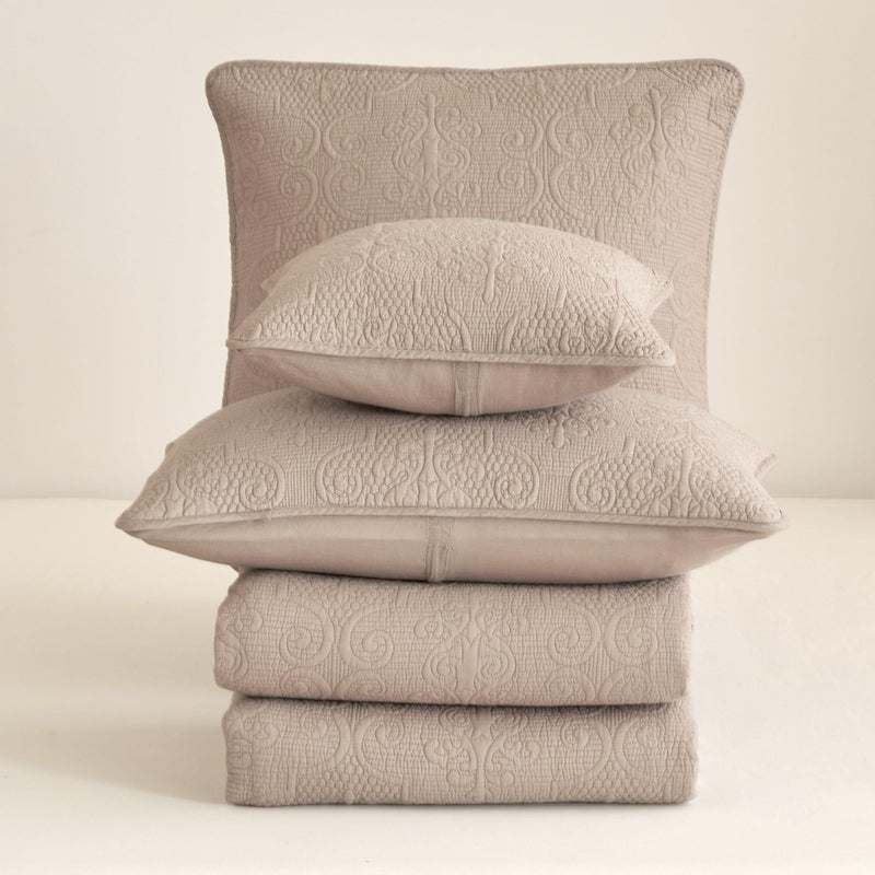 DaDa Bedding Neutral Taupe Beige Sandy Elegant Matelasse Cotton Quilted Bedspread Set (JHW-585) - DaDa Bedding Collection