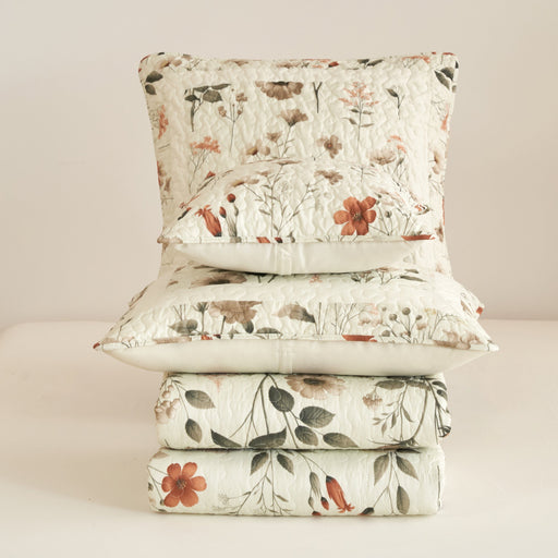 DaDalogy Enchanted Meadow Quilt Set - Victoria Garden Delicate Floral Symphony in Beige, Rose, and Soft Green, Luxuriously Soft Quilted Bedspread Set - DaDa Bedding Collection