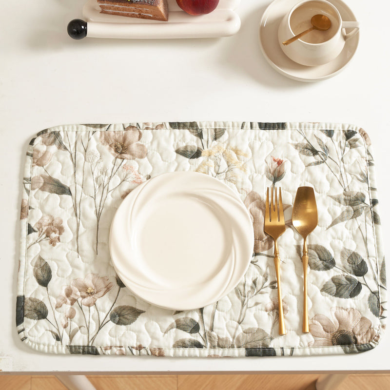 DaDalogy Enchanted Meadow Placemats - Set of 4, Floral Elegance in Beige, Rose, and Soft Green, Premium Soft Microfiber, Perfect for Any Meal, 13x19 Inches - DaDa Bedding Collection