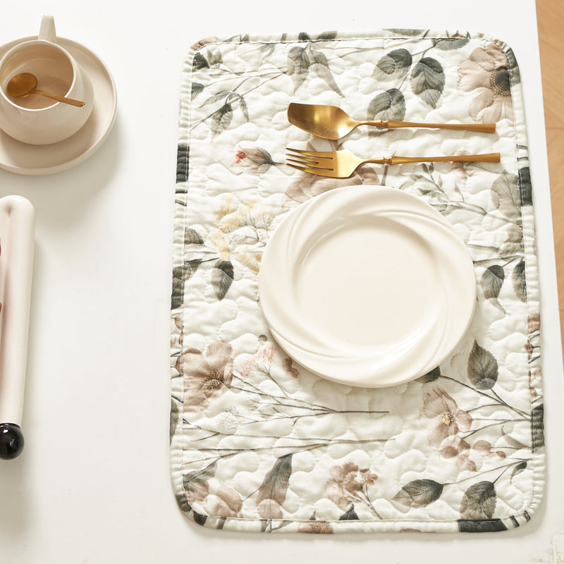 DaDalogy Enchanted Meadow Placemats - Set of 4, Floral Elegance in Beige, Rose, and Soft Green, Premium Soft Microfiber, Perfect for Any Meal, 13x19 Inches - DaDa Bedding Collection