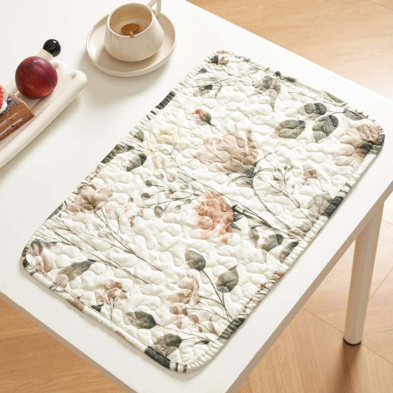 DaDalogy Enchanted Meadow Placemats - Set of 4, Floral Elegance in Beige, Rose, and Soft Green, Premium Soft Microfiber, Perfect for Any Meal, 13x19 Inches - DaDa Bedding Collection