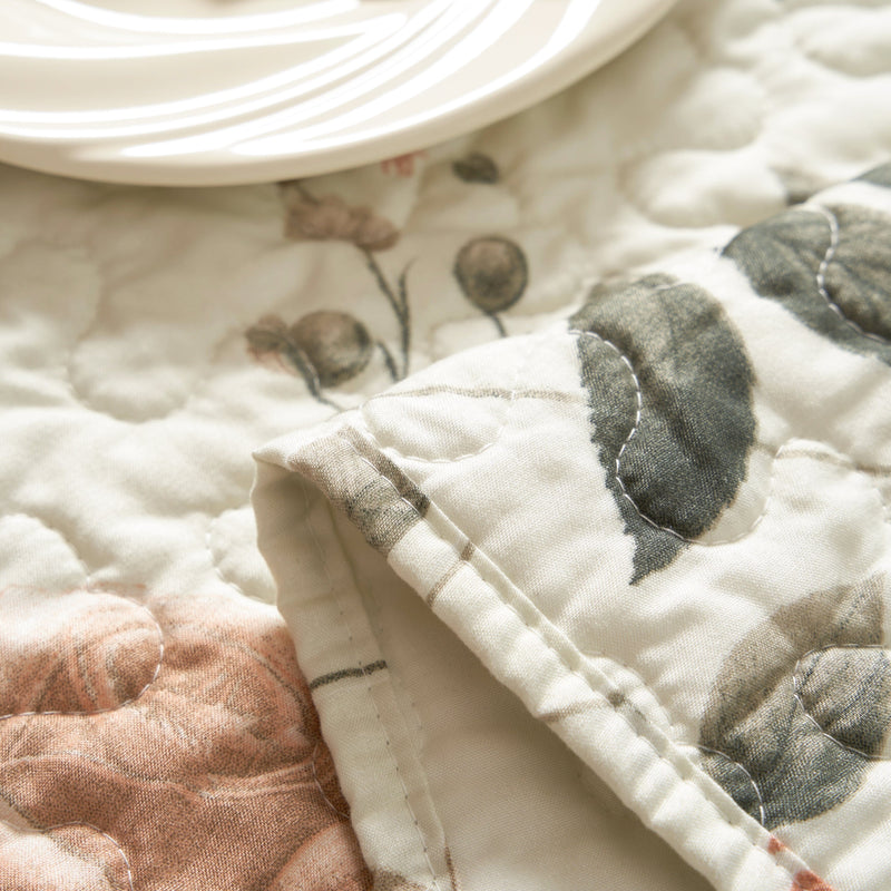 DaDalogy Enchanted Meadow Reversible Dinner Table Runner - Floral Elegance in Beige, Rose, and Soft Olive Green, Premium Soft Microfiber Quilted Table Runner - DaDa Bedding Collection