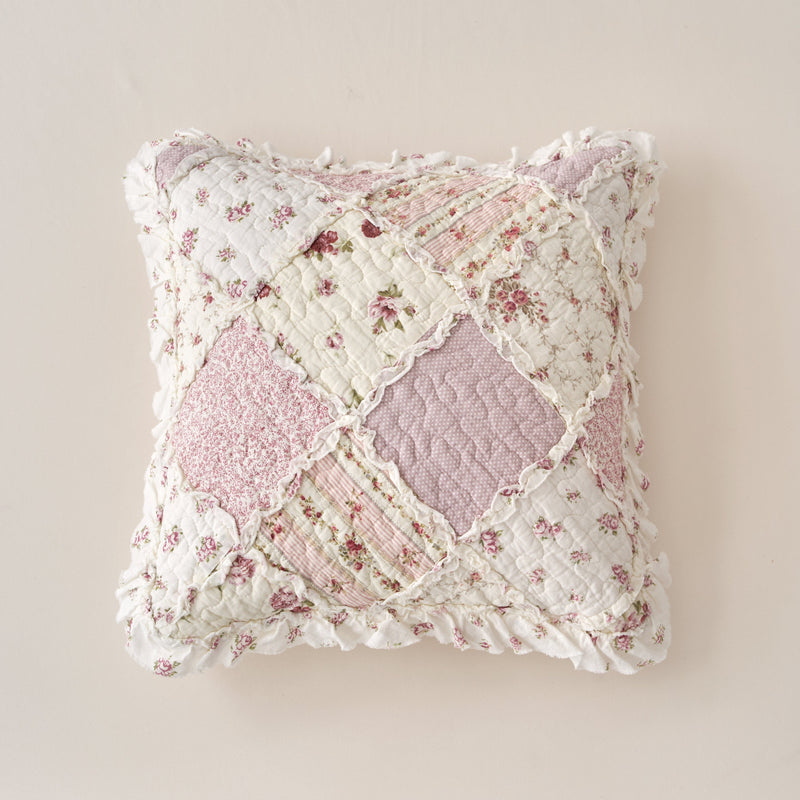 DaDalogy Blush Cottage Rose Pillow Covers – Set of 2, 18x18 Quilted Patchwork Floral Shabby Chic