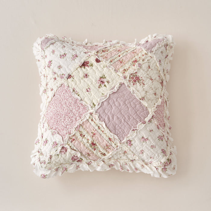 DaDalogy Blush Cottage Rose Pillow Covers – Set of 2, 18x18 Quilted Patchwork Floral Shabby Chic