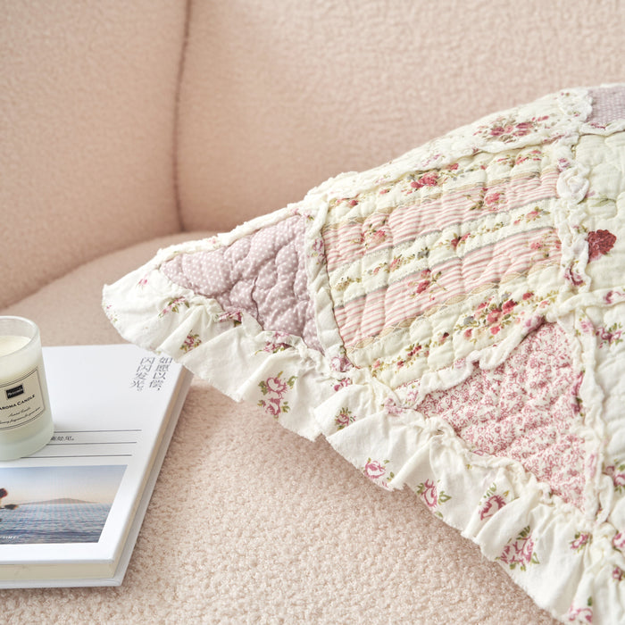 DaDalogy Blush Cottage Rose Pillow Covers – Set of 2, 18x18 Quilted Patchwork Floral Shabby Chic