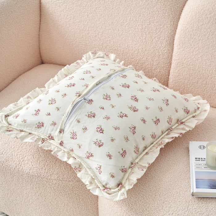DaDalogy Blush Cottage Rose Pillow Covers – Set of 2, 18x18 Quilted Patchwork Floral Shabby Chic