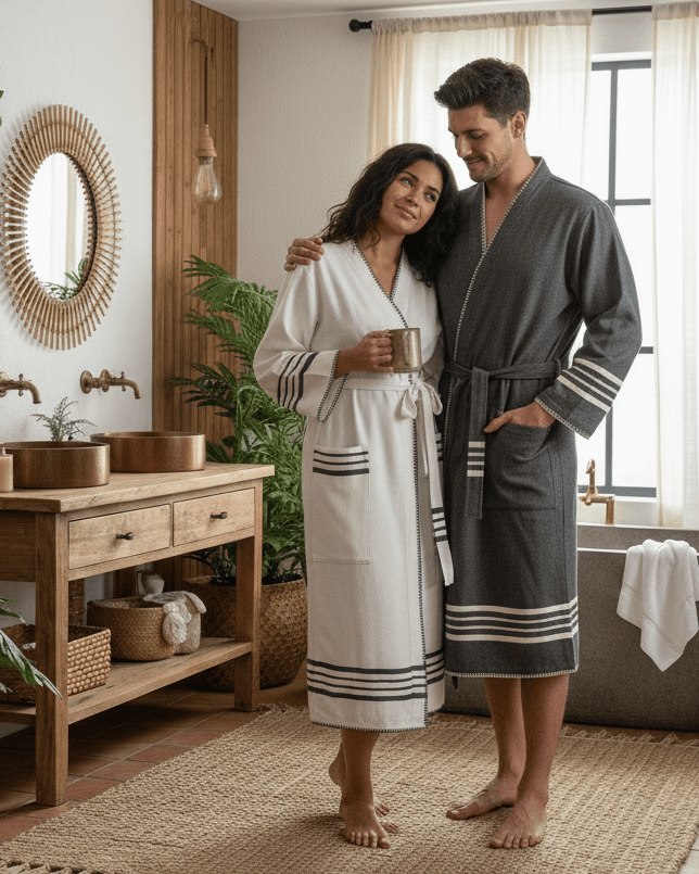 Organic Turkish Cotton Kimono Bathrobe – Lightweight Spa & Home Robe (Shipping fees may apply)