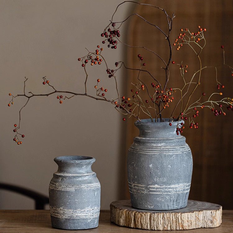 Handmade Gray Clay Pottery Vase (Shipping fees may apply)