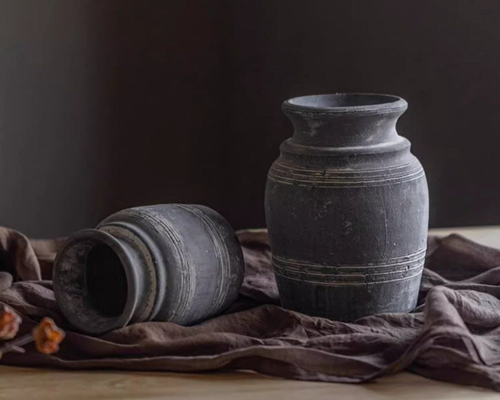 Handmade Gray Clay Pottery Vase (Shipping fees may apply)