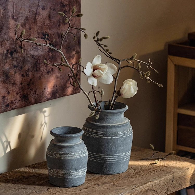 Handmade Gray Clay Pottery Vase (Shipping fees may apply)