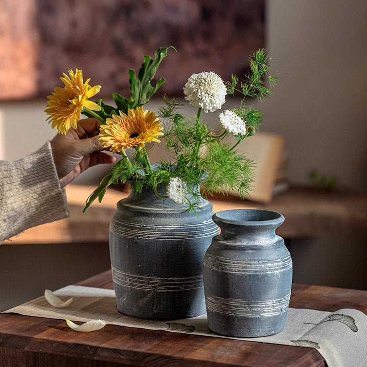 Handmade Gray Clay Pottery Vase (Shipping fees may apply)