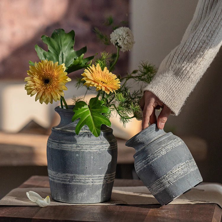 Handmade Gray Clay Pottery Vase (Shipping fees may apply)