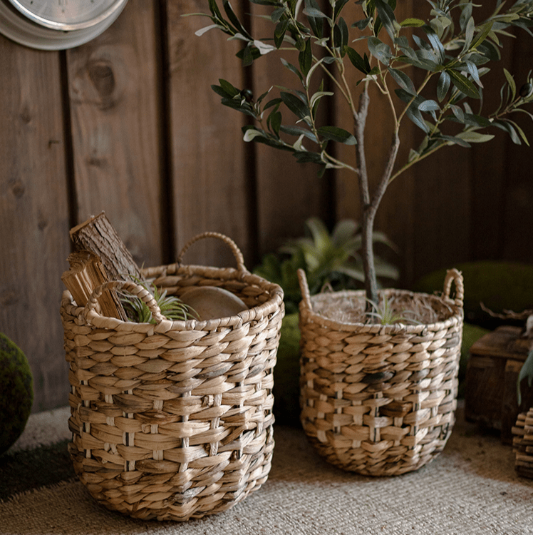 Natural Straw Round Basket with Handles (Shipping fees may apply)