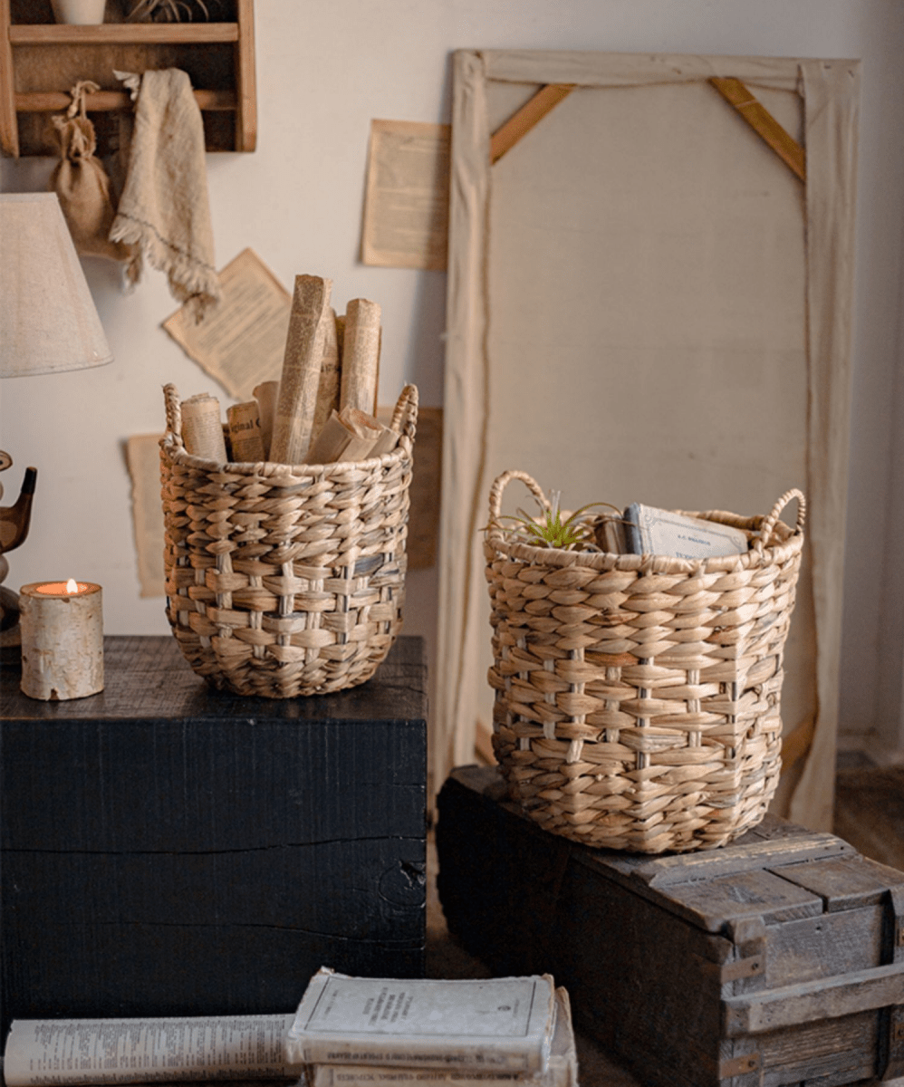 Natural Straw Round Basket with Handles (Shipping fees may apply)