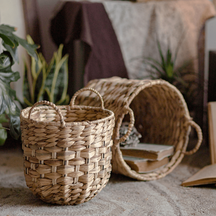 Natural Straw Round Basket with Handles (Shipping fees may apply)