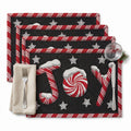 Set of 4-Pieces Peppermint Joy Holiday Tapestry Placemats 13” x 19” Festive

