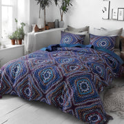 DaDa Bedding Farmhouse Bohemian Native Rustic Navy Blue Geometric Diamond Shapes Bedspread Set (KSX-001) - DaDa Bedding Collection
