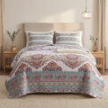 DaDa Bedding Bohemian Summertime White Blue Floral Paisley Bedspread Set (KSX-003)