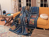 DaDa Bedding Bohemian Floral Midnight Ocean Blue Cotton Patchwork Bedspread Set (JHW-572) - DaDa Bedding Collection