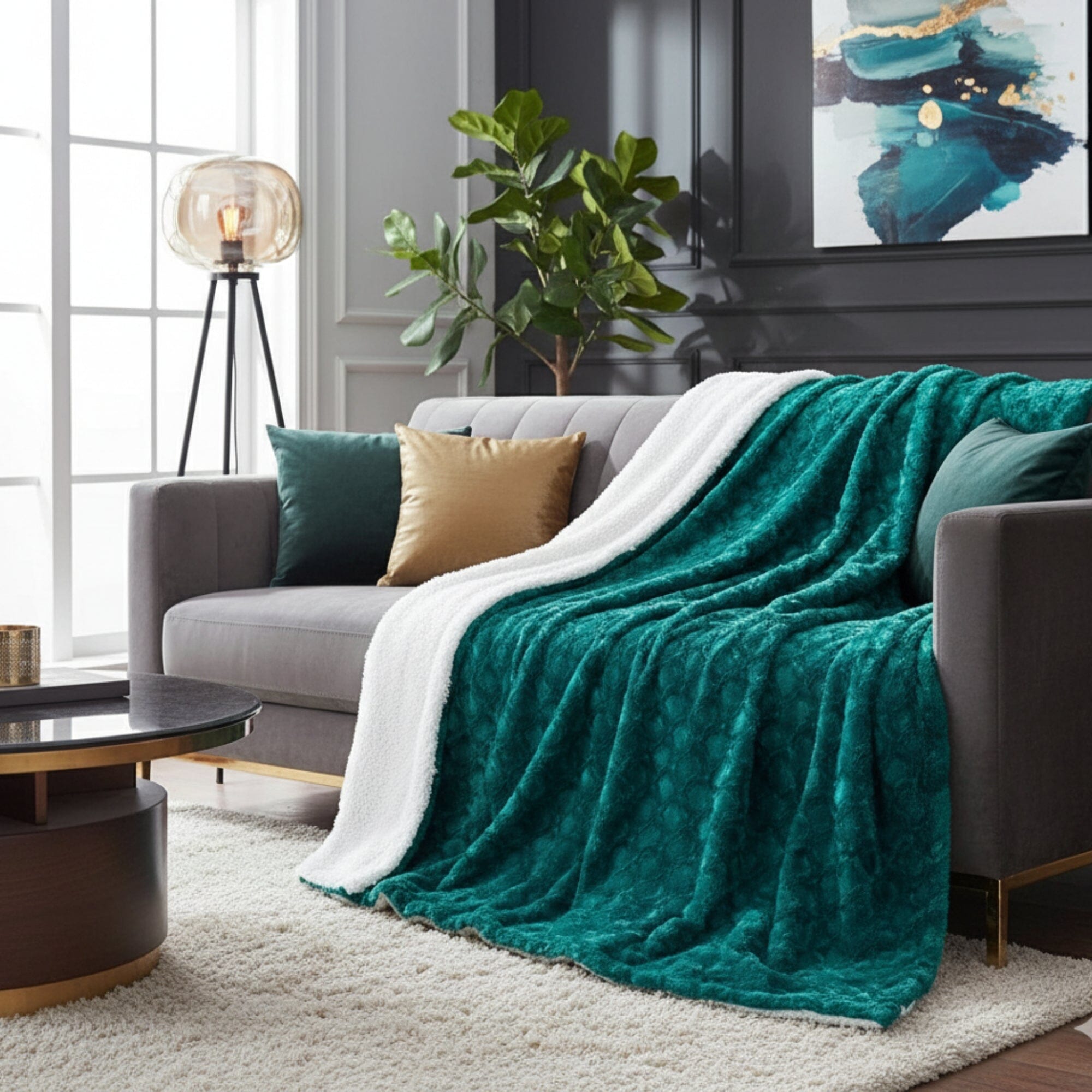 DaDa Bedding Mermaid Scales Emerald Green Blue w/ Sherpa Backside