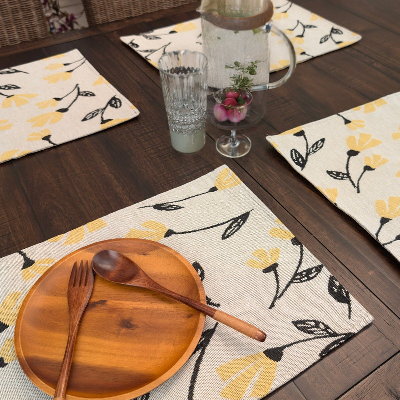 DaDa Bedding Set of 4-Pieces Sunshine Yellow Fleur Spring Tapestry Dining Table Placemats 13” x 19” (18112) - DaDa Bedding Collection
