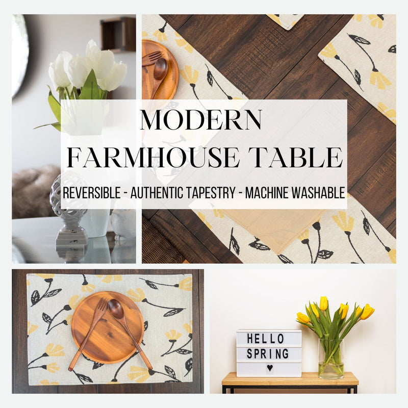 DaDa Bedding Set of 4-Pieces Sunshine Yellow Fleur Spring Tapestry Dining Table Placemats 13” x 19” (18112) - DaDa Bedding Collection