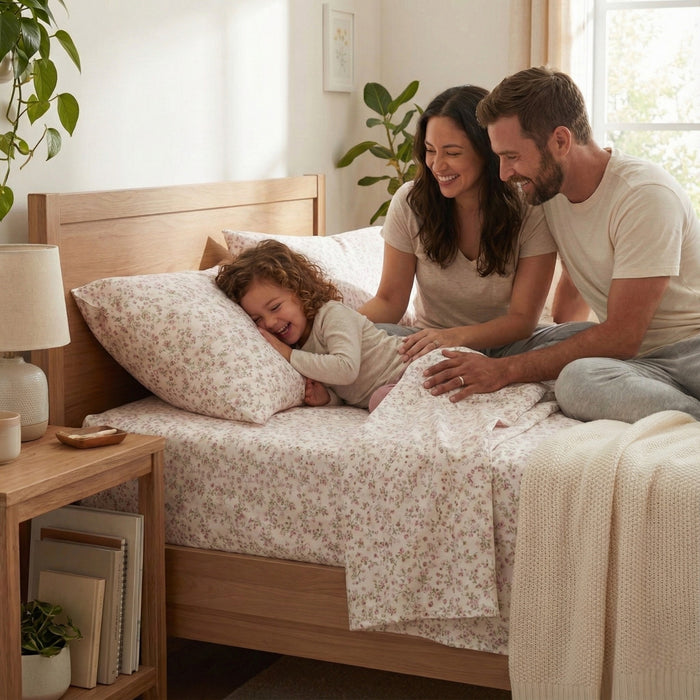 DaDa Bedding Collection Romantic Coquette Sheet Set - 100% Cotton [ Poplin Cotton ] Floral Fitted & Flat Sheets with Pillowcases - Deep Pocket Design - Soft, Breathable, Wrinkle-Resistant