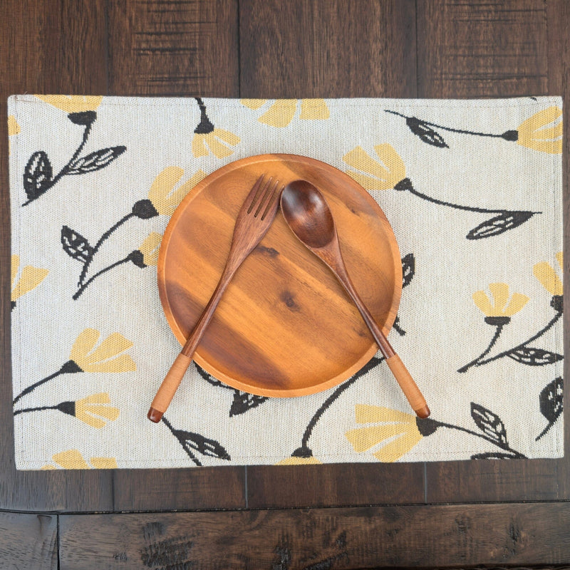 DaDa Bedding Set of 4-Pieces Sunshine Yellow Fleur Spring Tapestry Dining Table Placemats 13” x 19” (18112) - DaDa Bedding Collection