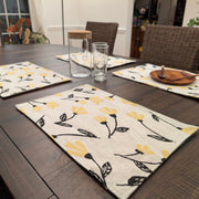 DaDa Bedding Set of 4-Pieces Sunshine Yellow Fleur Spring Tapestry Dining Table Placemats 13” x 19” (18112) - DaDa Bedding Collection