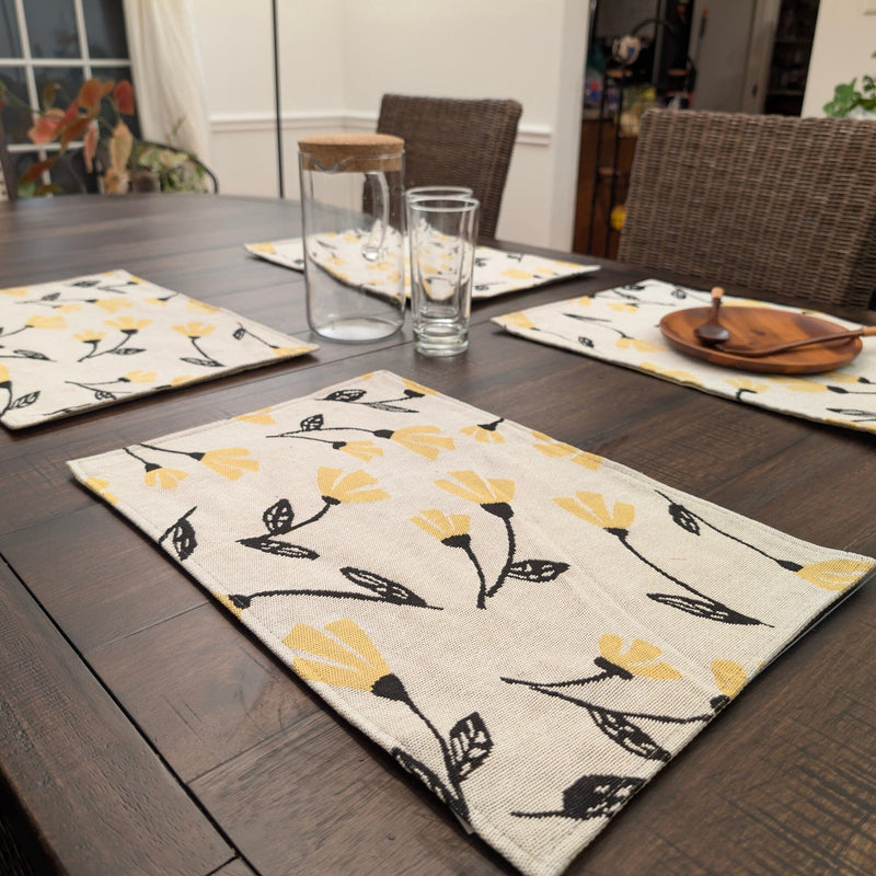 DaDa Bedding Set of 4-Pieces Sunshine Yellow Fleur Spring Tapestry Dining Table Placemats 13” x 19” (18112) - DaDa Bedding Collection