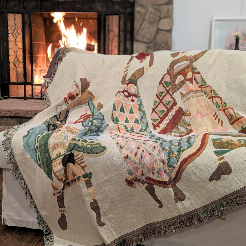 DaDa Bedding Elegant Tapestry Throw Blanket, Dancing Women African Dreams - 50” x 60” (7173) - DaDa Bedding Collection