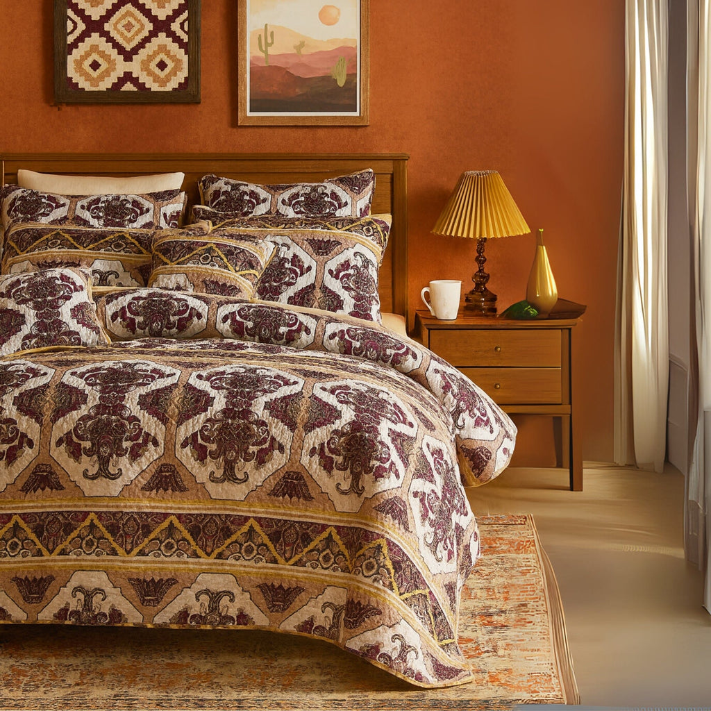 DaDa Bedding Majestic Oriental Kilim Bedspread - Royal Persian Traditional Design Intricate Ornate Ornament Print Coverlet w/ Shams